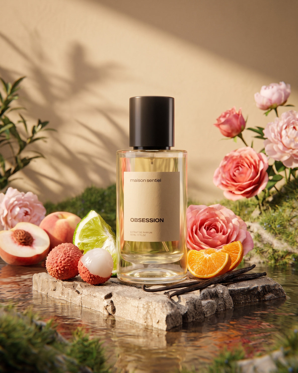 Obsession Extrait de Parfum von maison sentièl mit Rosen, Litschi und Zitrusfrüchten