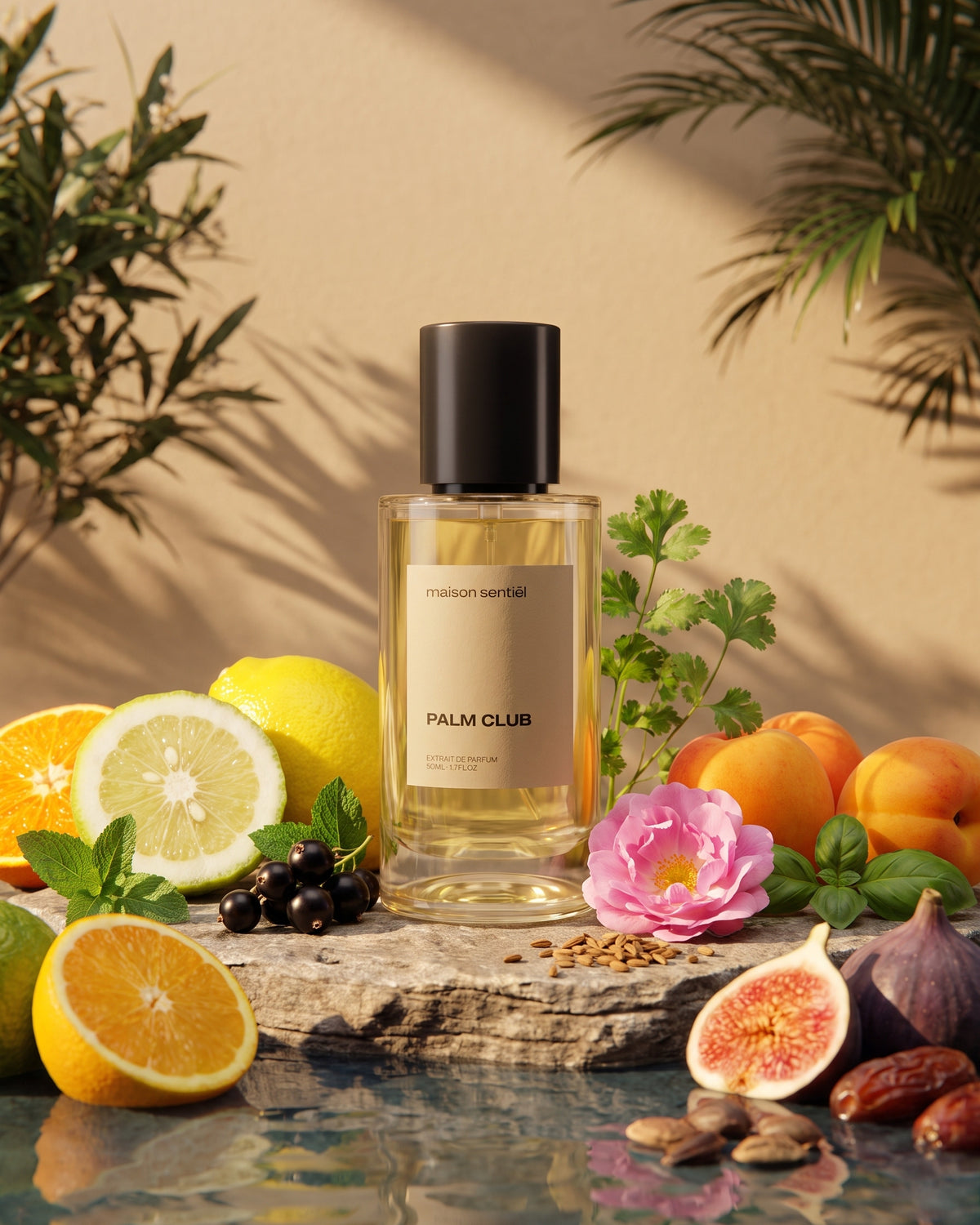 Palm Club Extrait de Parfum von maison sentièl mit Zitrusfrüchten, Feigen und Blüten